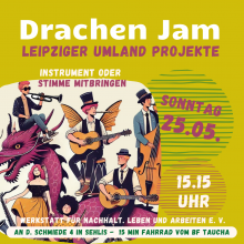 Plakat Drachenjam mit Musiker*innen und Drachen